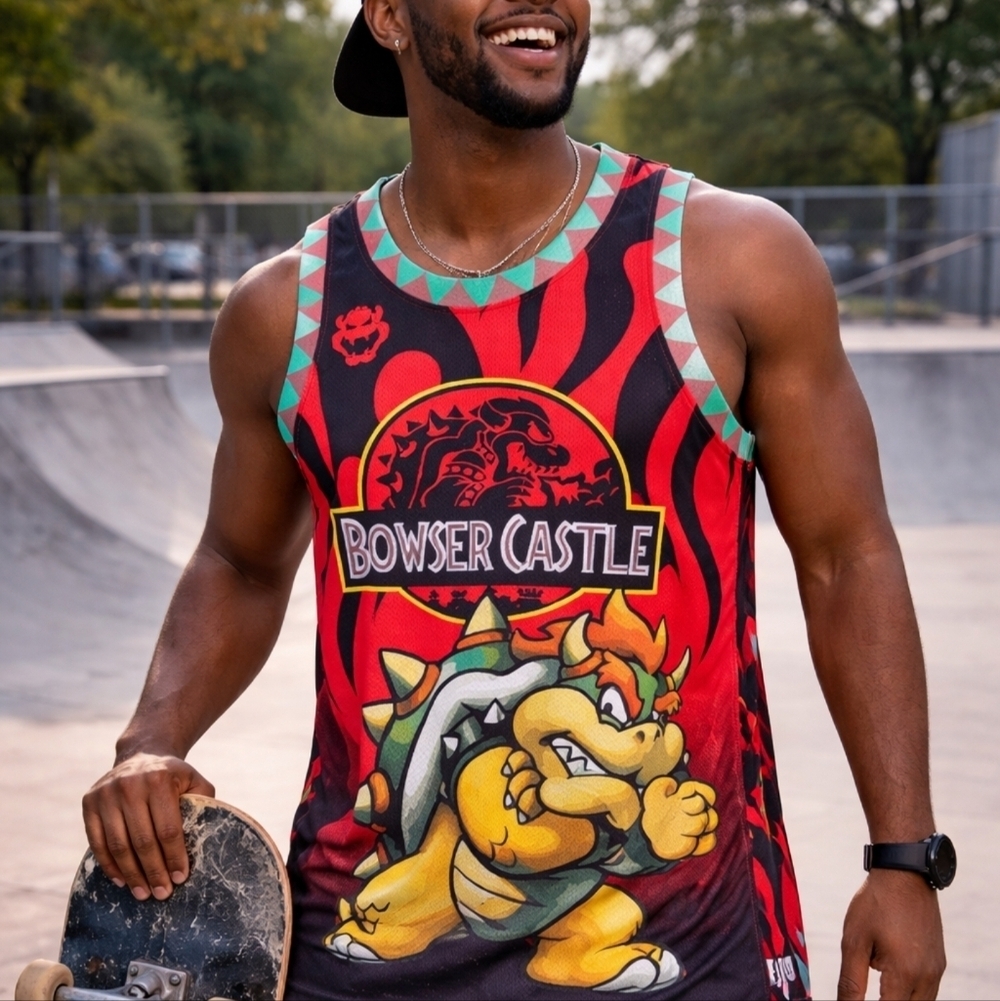 King Koopa Bowser Castle Graphic Basketball Jersey Size Small New